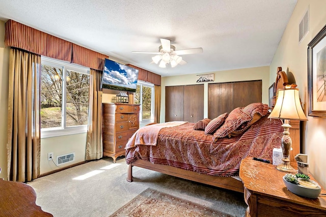 1713 James Pl, Burnsville, MN 55337 - carpeted bedroom with baseboards, a textured ceiling, and a ceiling fan