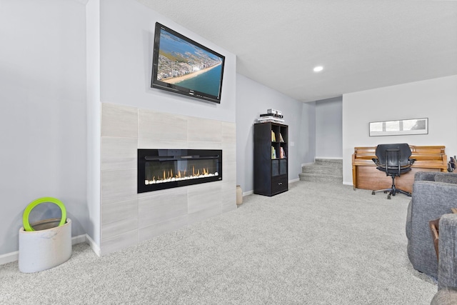 17960 Granite Ct, Lakeville, MN 55044 - carpeted office with baseboards, recessed lighting, and a tile fireplace