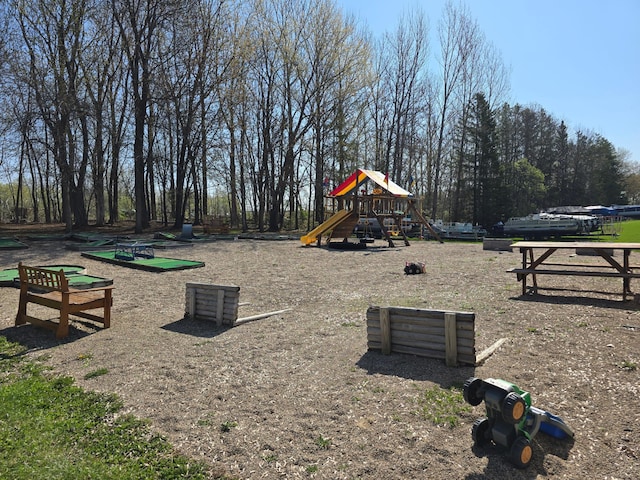 view of play area with fence
