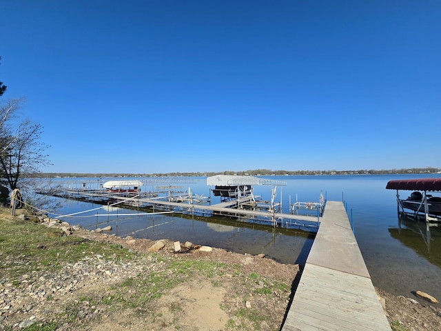 view of dock with a water view