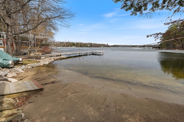 view of dock with a water view