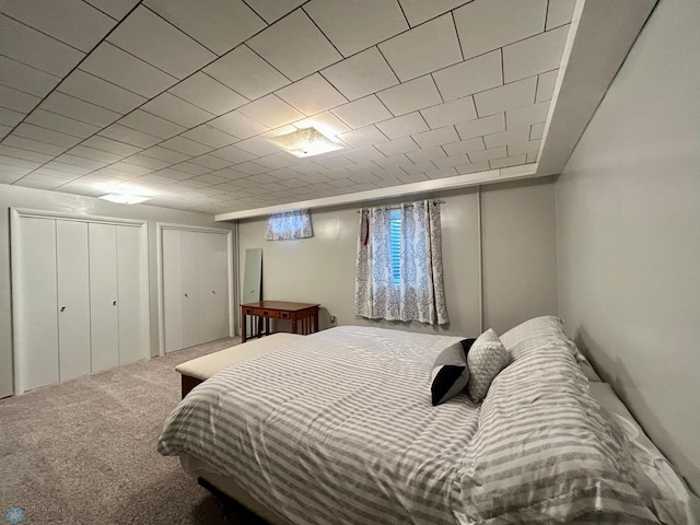 carpeted bedroom with multiple closets