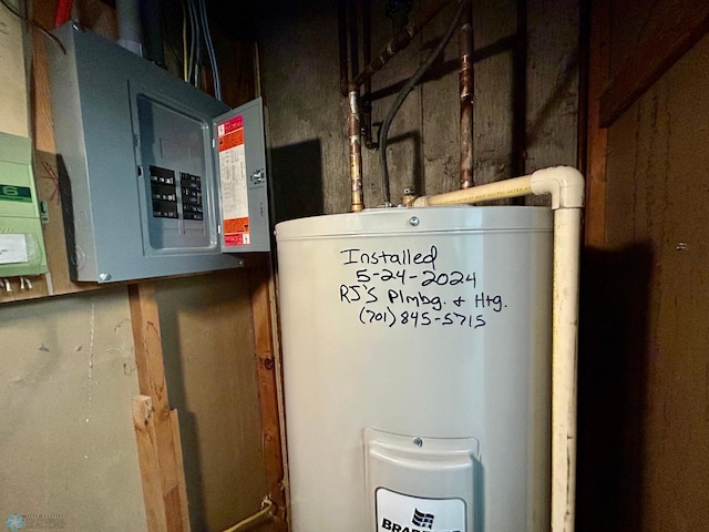utilities featuring water heater and electric panel