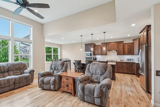 3623 Cove Point Cir NW, Prior Lake, MN 55372 - living room with light wood-style flooring, recessed lighting, and a ceiling fan