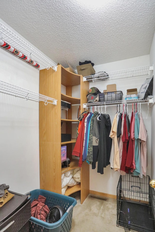 walk in closet with visible vents and carpet floors