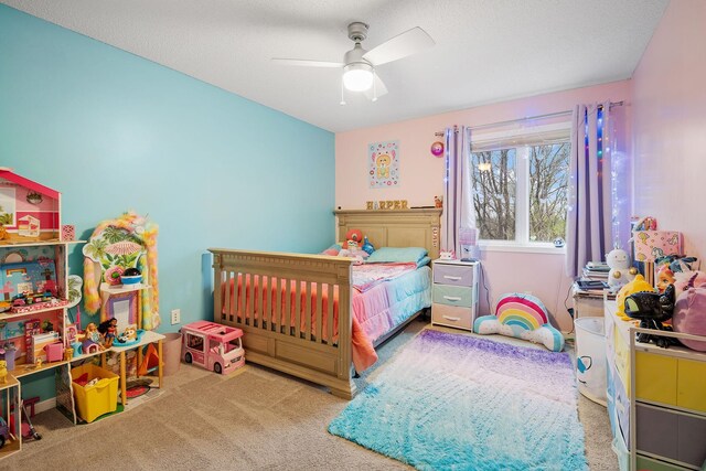 bedroom with carpet flooring and ceiling fan