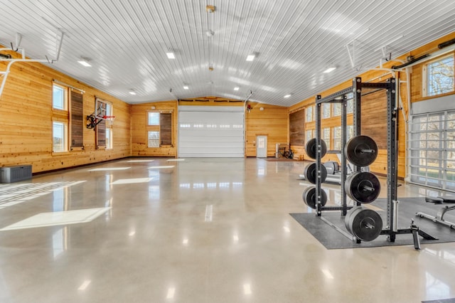 23351 County Highway 22, Lake View Twp, MN 56501 - workout room with wood walls and lofted ceiling