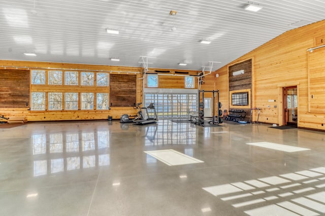 23351 County Highway 22, Lake View Twp, MN 56501 - misc room with high vaulted ceiling and wood walls