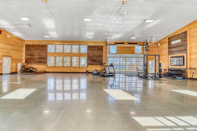 23351 County Highway 22, Lake View Twp, MN 56501 - misc room featuring concrete flooring and wood walls