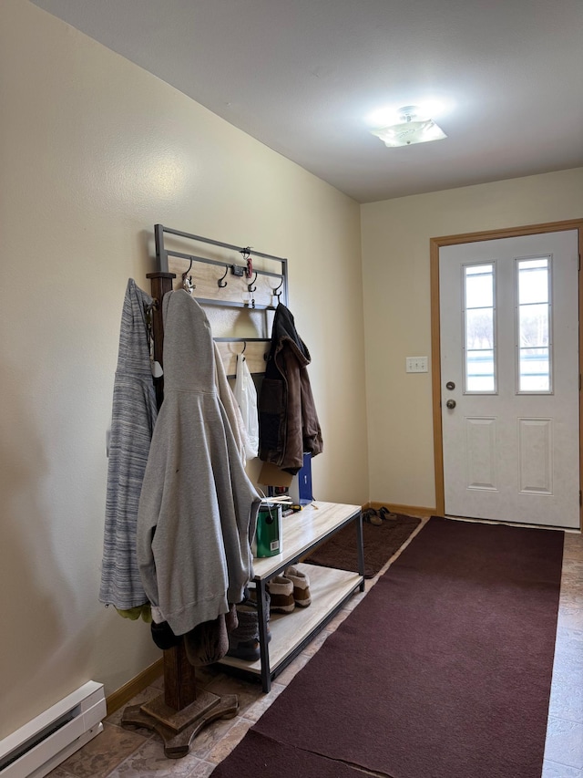 mudroom with baseboards and a baseboard radiator