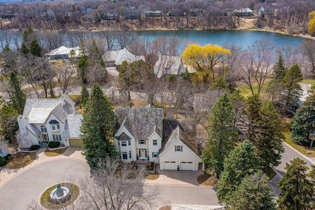 aerial view with a water view