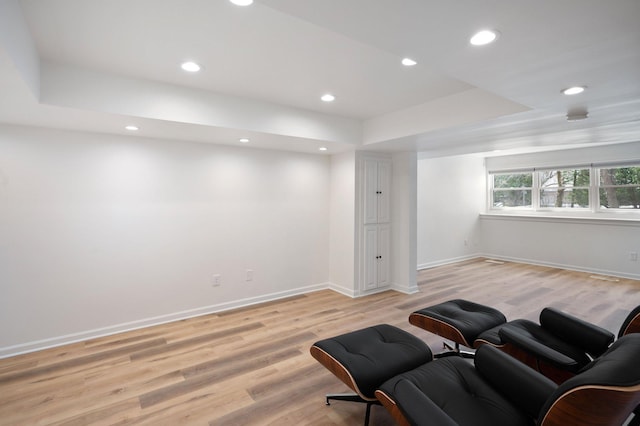 unfurnished room with recessed lighting and light wood-style flooring