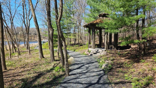 view of yard with a water view and a gazebo
