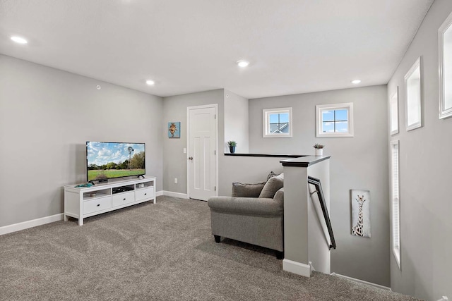 2166 Island Ct, Lino Lakes, MN 55038 - living room featuring carpet, baseboards, and recessed lighting
