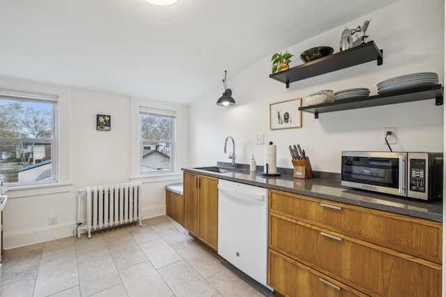 2170 Palace Ave, Saint Paul, MN 55105 - kitchen featuring white dishwasher, radiator heating unit, plenty of natural light, stainless steel microwave, and a sink