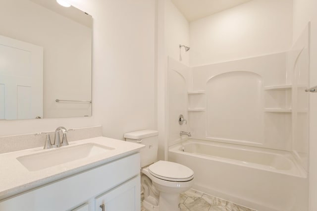 full bathroom featuring toilet, shower / tub combination, and vanity