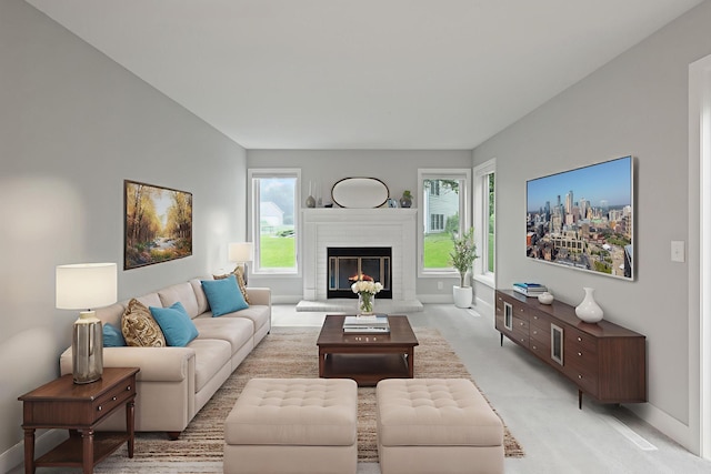 6360 Teton Ln, Chanhassen, MN 55317 - living room with light colored carpet and a brick fireplace