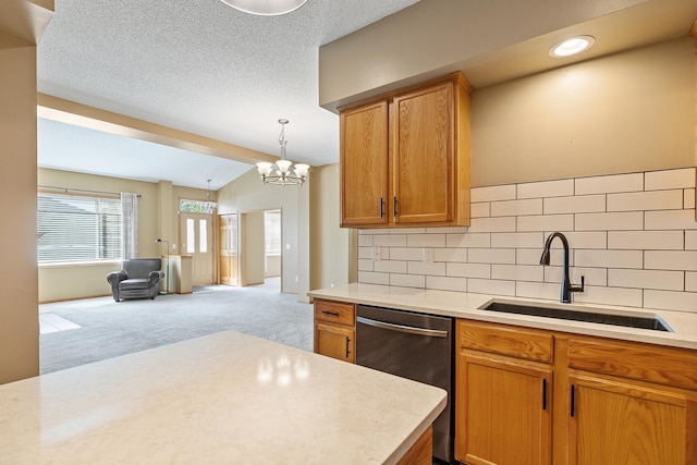 14012 54th Ave N Unit 4, Plymouth, MN 55446 - kitchen with a sink, dishwasher, light countertops, vaulted ceiling, and recessed lighting