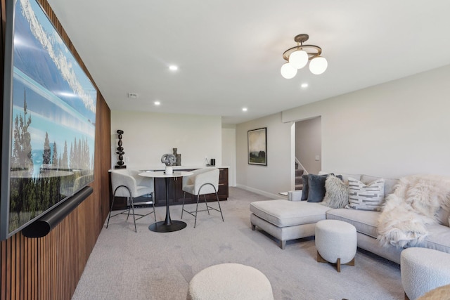 17725 26th Ave N, Plymouth, MN 55447 - living area featuring recessed lighting, light colored carpet, and stairway