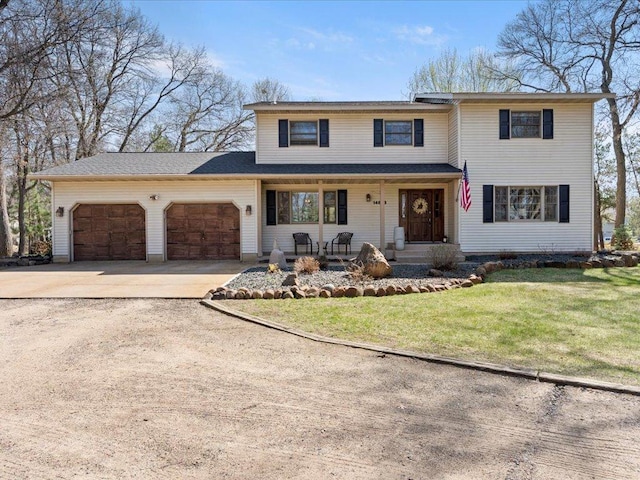 14898 Lynndale Ln, Baxter, MN 56425 - traditional-style house with covered porch, an attached garage, driveway, and a front lawn