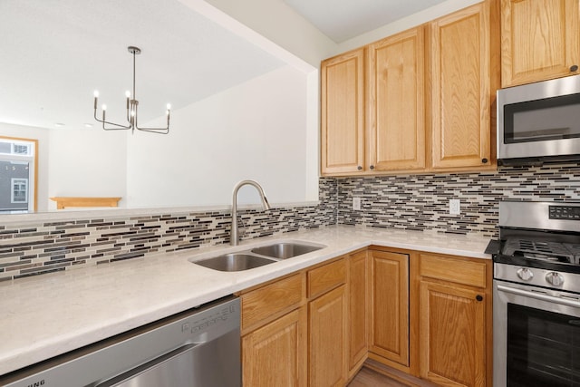 5030 Yuma Ln N, Plymouth, MN 55446 - kitchen featuring appliances with stainless steel finishes, a sink, tasteful backsplash, and light countertops