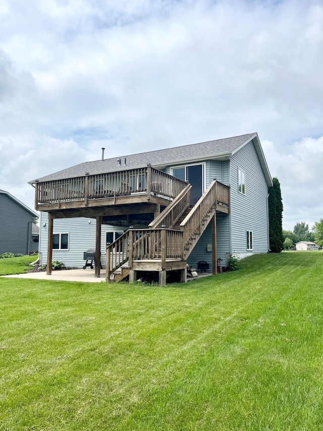816 3rd St S, Sartell, MN 56377 - back of house featuring a patio, a deck, a yard, and stairs