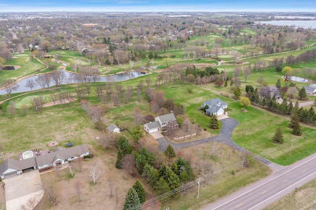 aerial view with a water view and a residential view