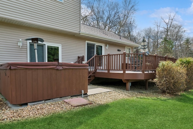 14580 30th St, Clear Lake, MN 55319 - wooden terrace with a hot tub and a yard