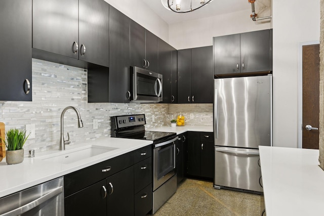 350 Saint Peter St Unit 704, Saint Paul, MN 55102 - kitchen featuring stainless steel appliances, a sink, light countertops, and decorative backsplash