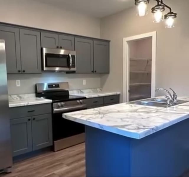 LOT11 Open Meadows Ct SE, Bemidji, MN 56601 - kitchen featuring dark wood-type flooring, a sink, gray cabinets, and appliances with stainless steel finishes