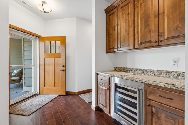 7466 Fairway Ln, Breezy Point, MN 56472 - indoor dry bar with beverage cooler and dark wood-type flooring