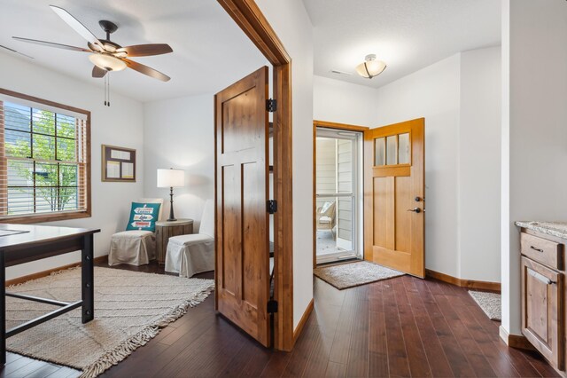 7466 Fairway Ln, Breezy Point, MN 56472 - entrance foyer featuring a ceiling fan and dark wood finished floors