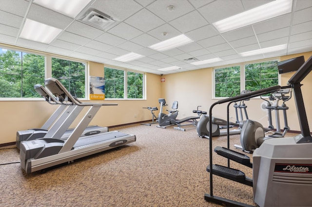 7466 Fairway Ln, Breezy Point, MN 56472 - gym featuring carpet flooring and a drop ceiling