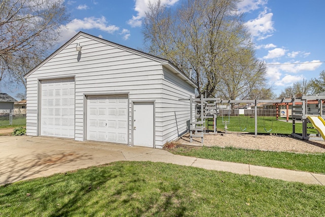 detached garage with fence