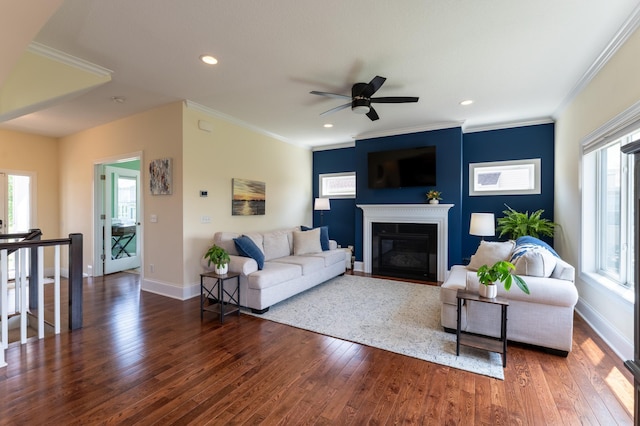 19717 Hazel Nut Ave, Lakeville, MN 55044 - living room with plenty of natural light, wood finished floors, baseboards, ornamental molding, and recessed lighting