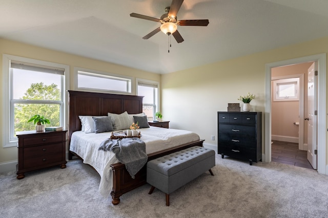 19717 Hazel Nut Ave, Lakeville, MN 55044 - bedroom with carpet floors, lofted ceiling, baseboards, and a ceiling fan