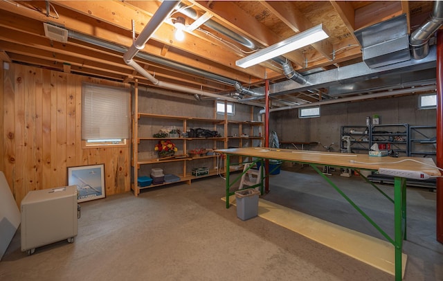 below grade area with wooden walls