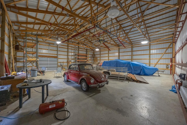 garage with metal wall