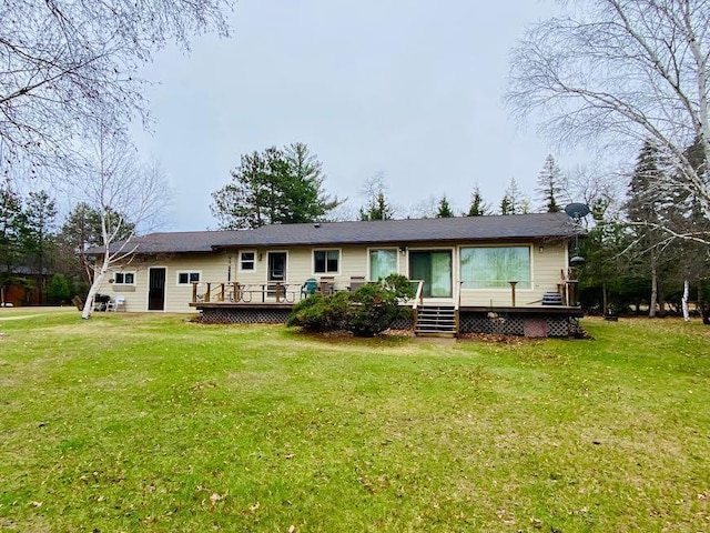 16118 Morningside Dr, Wascott, WI 54838 - view of front of property featuring a wooden deck and a front lawn