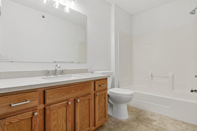 full bath with shower / bathtub combination, toilet, tile patterned floors, and vanity