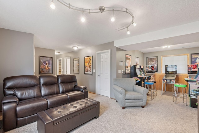 living area featuring carpet flooring