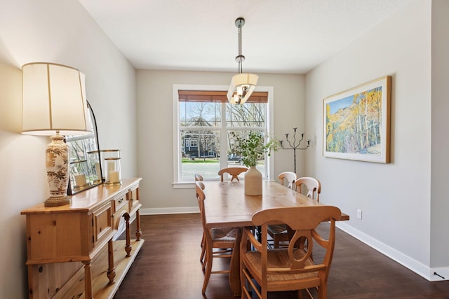 dining room with baseboards and dark wood finished floors