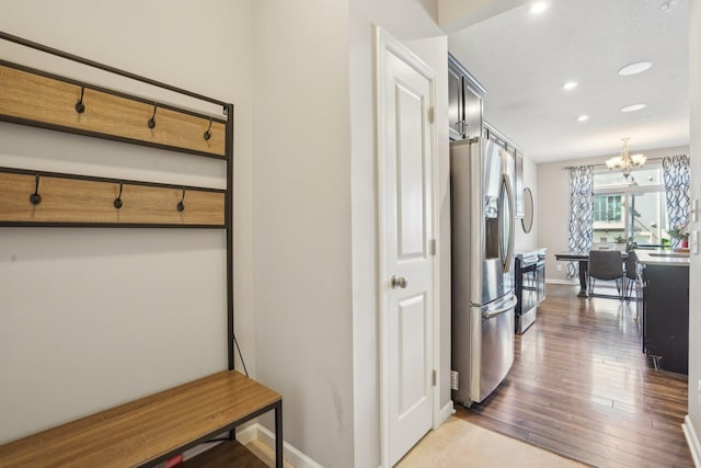 11462 81st Pl N, Maple Grove, MN 55369 - mudroom with baseboards, a chandelier, recessed lighting, and dark wood-type flooring