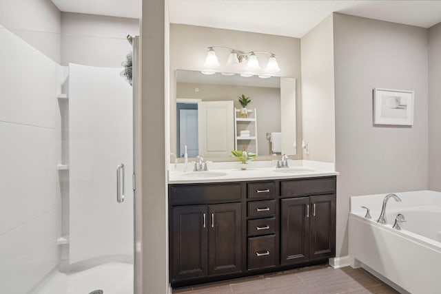 11462 81st Pl N, Maple Grove, MN 55369 - full bath featuring double vanity, a shower stall, and a garden tub