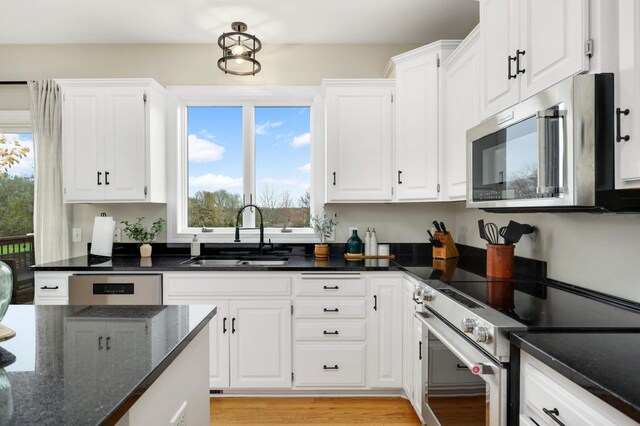 kitchen featuring white cabinets, stainless steel appliances, and a sink