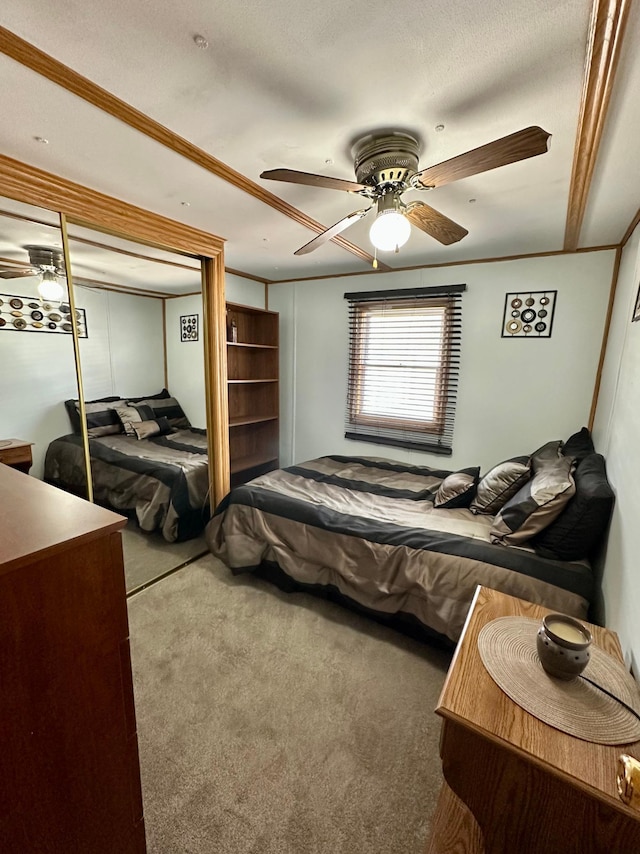 1404 Central Rd, Littlefork, MN 56653 - bedroom featuring carpet floors, crown molding, and ceiling fan