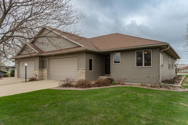 274 Dawn Ave, Saint Charles, MN 55972 - ranch-style home featuring a garage, a front lawn, roof with shingles, and driveway