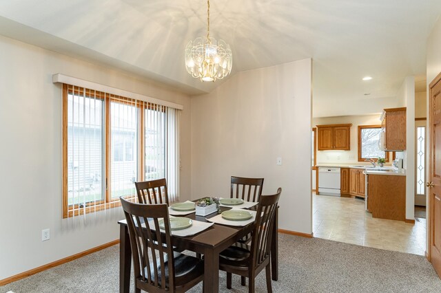 274 Dawn Ave, Saint Charles, MN 55972 - dining area featuring an inviting chandelier, recessed lighting, baseboards, and light carpet