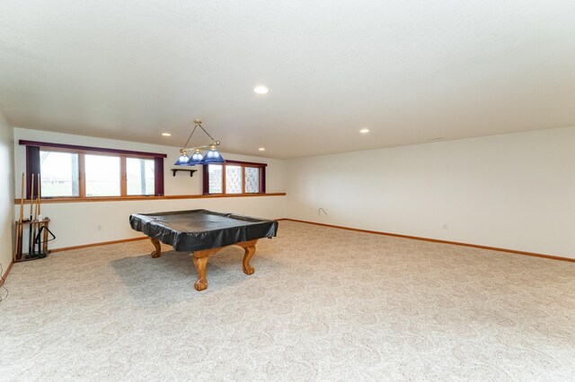 274 Dawn Ave, Saint Charles, MN 55972 - recreation room featuring baseboards, billiards, carpet, and recessed lighting
