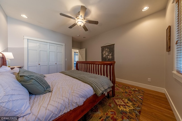 509 Superior Ave, Crosby, MN 56441 - bedroom with recessed lighting, baseboards, wood finished floors, and a closet